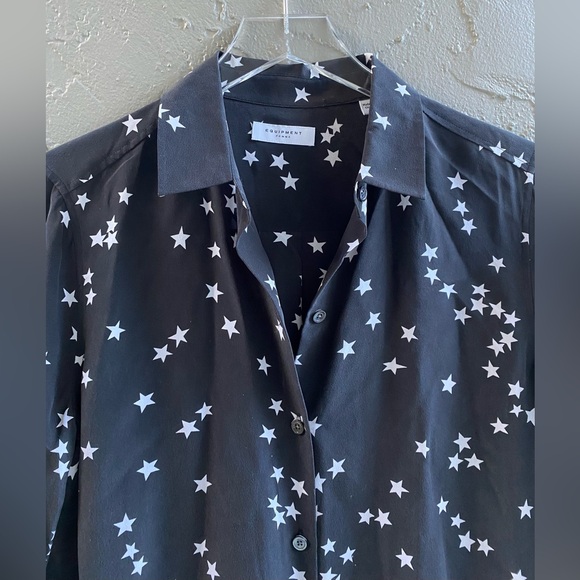 Equipment Femme 100% Silk Shirt Dress Button Down Stars Celestial Starry Night M - Picture 3 of 10